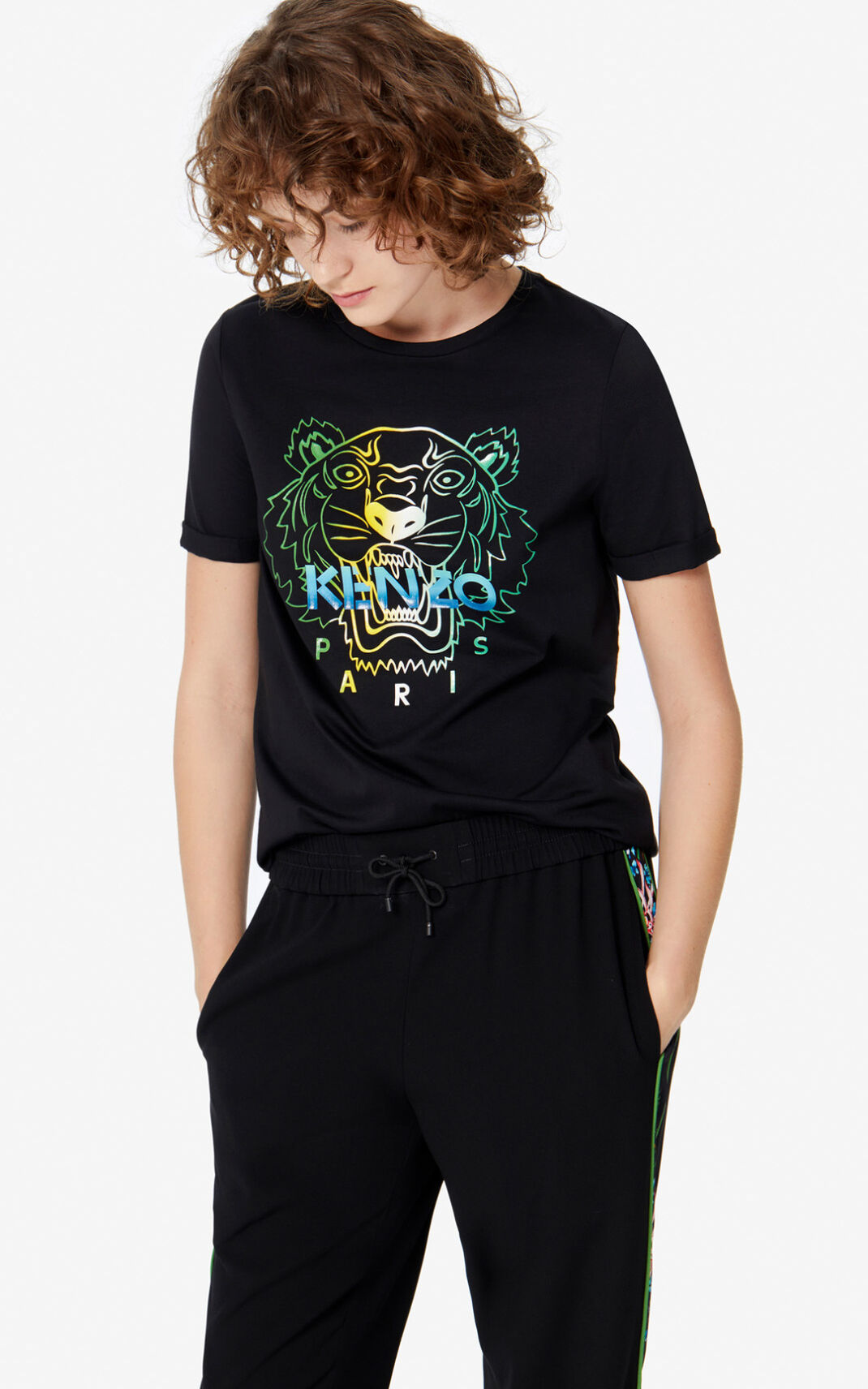 Kenzo Wet Tiger T Shirt Black For Womens 9375CZSGE